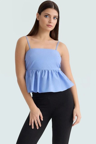 Ersefa Rahat Ve Şık Dacron Crop Bluz Günlük Kombinler İçin Görünüm Mükem Mavi