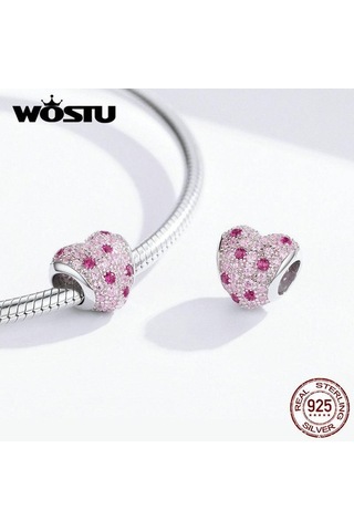 Novahub 925 Ayar Gümüş Aşk Boncuk Pembe Zirkon Fit Orijinal Kolye Bilezik Takı Wostu Romantik Genç Kız Gümüş