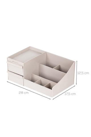 Porsima 5305 Çok Amaçlı Organizer 2 Çekmeceli Kozmetik Parfüm Krem Takı Makyaj Düzenleyici Cappuccino