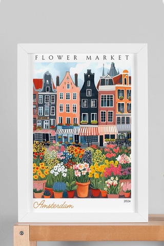 Amsterdam Hollanda Çerçeveli Tablo Seyahat Severlere Salon Ve Ofis İçin Estetik Duvar Dekoru Travel Flower Market