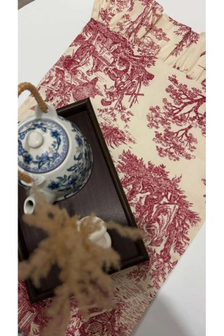 Fırfırlı Ucu Duck Keten Vintage Ingiliz &fransız Köylüler Runner 40x110cm Krem