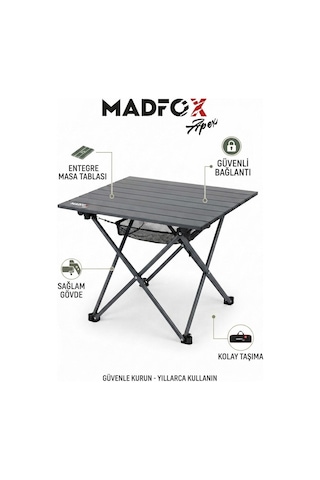 Madfox Apex Katlanabilir Alüminyum Kamp Masası 42 42 42 Cm Siyah