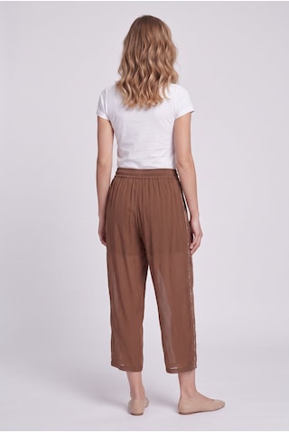 Bsb Kadın İpli Beli Boncuk İşlemeli Şifon Kumaş Rahat Kesim Crop Pantolon Mocha