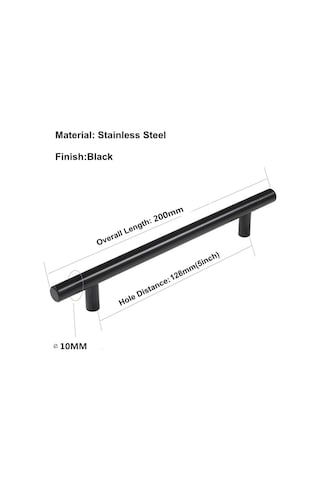 10 Adet Siyah Paslanmaz Çelik Metal Dolap Kulp 128 Mm
