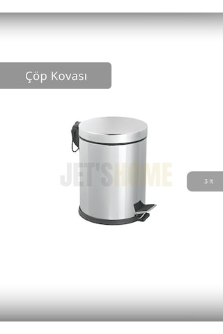 Jet's Home Pedallı Banyo Çöp Kovası Paslanmaz 3 Lt Mutfak Çöp Kutusu Beyaz Beyaz
