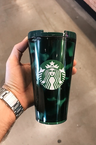 Starbucks Yeşil Siyah Temalı Plastik Termos 473ml