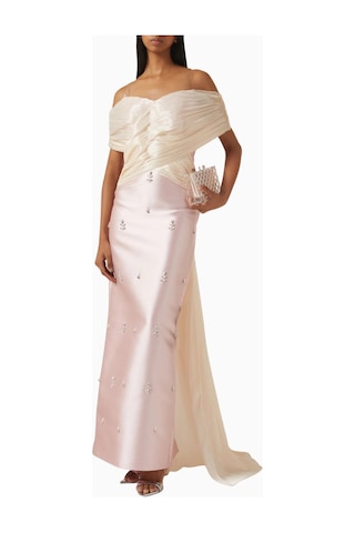 Ac By Aanchal Chanda Crystal - Embellished Off - Shoulder Dekolteli Uzun Kadın Elbise Pembe