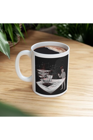 Mimarlar Ve Mühendisler İçin Kupa Bardak Proje Ve Plan Temalı Porselen Hediyelik Bardak Beyaz