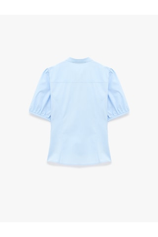 Koton Bağlamalı Yaka Pencere Detaylı Düğmeli Kısa Balon Kollu Poplin Bluz Mavi 6sal60218ıw