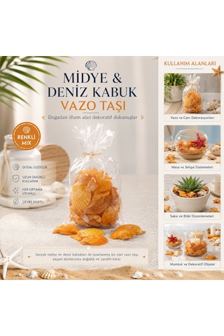 Poşetli Renkli Mix Midye - Deniz Kabuk Vazo Taşı 50001 15cm