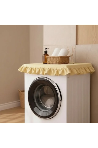 Fırfırlı Çamaşır Makinesi Örtüsü - Çeyizlik Dekoratif Banyo Makine Kılıfı- Sarı