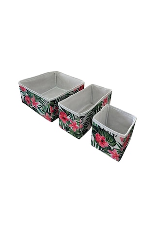 3'lü Çekmece İçi Çamaşır Düzenleyici Çocuk Odası Katlanır Saklama Kutusu Organizer Set-yeşil Yaprak Siyah