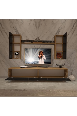 Decoraktiv Eko 5d Mdf Std Krom Ayaklı Tv Ünitesi Tv Sehpası Pera - Siyah