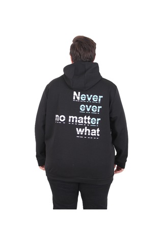 Moc Grande Mocgrande Büyük Beden Kapüşonlu Sweat Double Face Never 25706 Sıyah Siyah