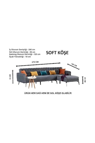 Bonn Yataklı Köşe Koltuk Takımı - Gri