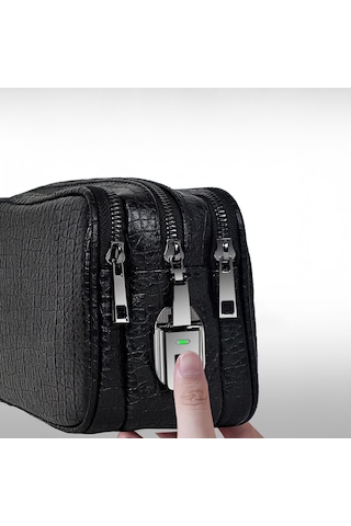 Wiwu Salem Serisi Parmak İzi Kilitli Çok Fonksiyonlu Taşınabilir Mobil Aksesuar Çantası Siyah Siyah