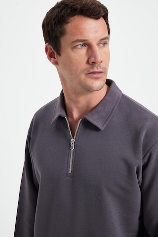 Tudors Erkek Relax Fit Rahat Kesim Pamuklu 3 İplik Fermuarlı Polo Yaka Koyu Gri Sweatshirt-41817 Koyu Gri