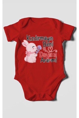Morivokids Kızdırmayın Beni Dayımı Ararım Kısa Kollu Bebek Body %100 Pamuk Zbn165-kk Kırmızı