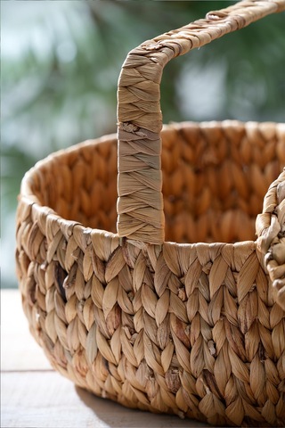 Wicker Kapaklı Hasır Piknik Sepeti - 38 Cm Kahverengi