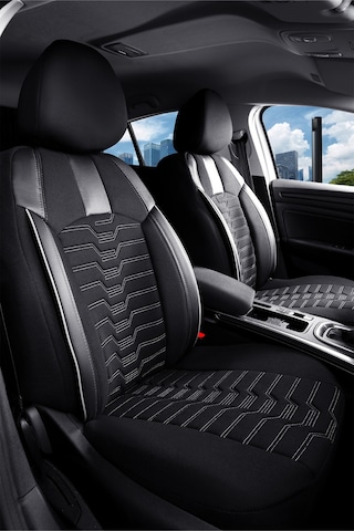 Ford Kuga 2+1 Deri Detaylı Oto Koltuk Kılıfı Ön Arka Set Siyah Beyaz Platinium Model Fs