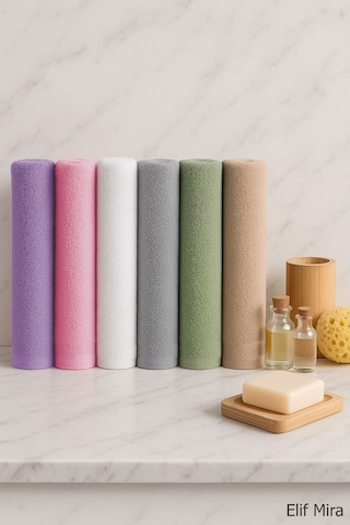 6 Lı Softtouch El Yüz Banyo Havlusu Seti %100 Pamuklu 50x90 Cm Mor
