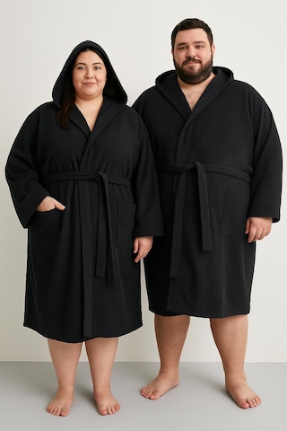 Pamuklu Kapşonlu Büyük Beden Siyah Renkli Bornoz 7xl-6x-5xl Siyah