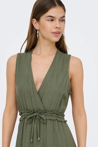 Only Kadın Onlgoa Kruvaze Yaka Beli Lastikli Keten Maxi Elbise 15363694 Haki
