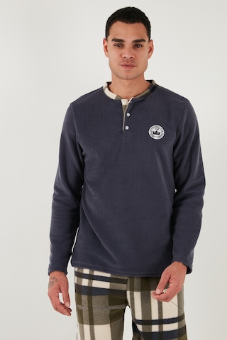Buratti Ekoseli Regular Fit Düğmeli Bisiklet Yaka Kışlık Polar Erkek Pijama Takımı 60961008 Gri
