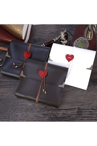 Dıy Yaratıcılık Gevşek Yaprak İmitasyon Deri Retro Aşk Kalp Kilidi Desen Hatıra Fotoğraf Albümü, Boyut: L