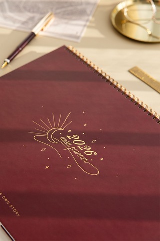 2026 Haftalık Spiralli Masaüstü Planlayıcı 24x34 Cm - Desk Planner Bordo Bordo