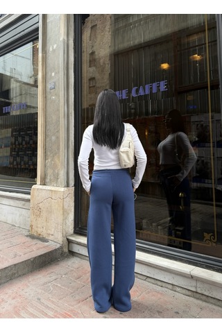 Out Of Standart Kadın Wide-leg Kalıp Beli Lastikli Kordon Detaylı Eşofman Altı İndigo