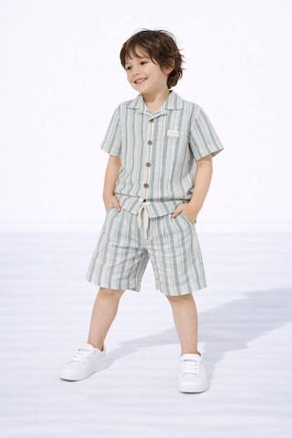 Miniko Kids Erkek Çocuk Çizgili Gömlekli Müslin Şortlu Takım Yeşil