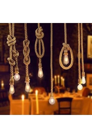 Rustik Jüt Halatlı Sarkıt Lamba Avize Halat-40 Cm +ampül /1 Adet