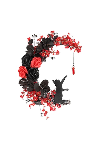 Neevoyu Karanlık Kedi Ve Çiçekli Ay Şeklinde Halloween Sokağı, Pencere Dekorasyonu - Ev Dekoru Adeti