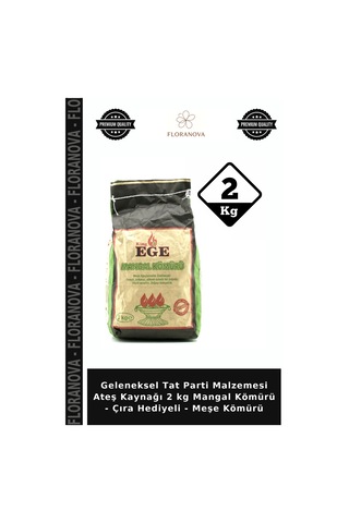 Geleneksel Tat Parti Malzemesi Ateş Kaynağı 2 Kg Mangal Kömürü - Çıra Hediyeli - Meşe Kömürü