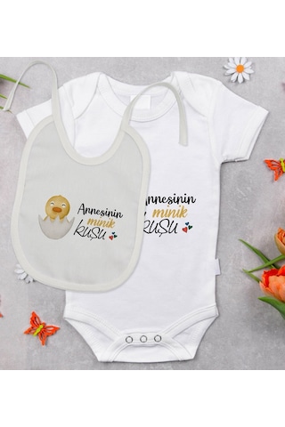 Bitmeyenkartus Bk Kids Annesinin Minik Kuşu Tasarımlı Bebek Body Zıbın Ve Mama Ö Çok Renkli