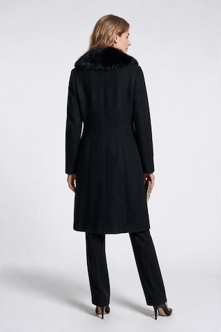 Ekol Kadın Kürklü Yaka Tek Düğmeli Yün Karışımlı Uzun Manto Siyah
