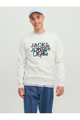 Jack & Jones Jack&jones Sıfır Yaka Beyaz Erkek Sweatshirt 12242366 001