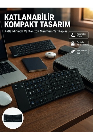 Hubrendy Tekno Kablosuz Katlanabilir Bluetooth Klavye Telefon Tablet Bilgisayar Uyumlu