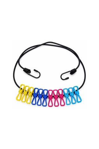 Renkli Lastik 150cm--280cm E Uzar Çamaşır İpi 12pcs Metal Mandallı Brkt-910316 Resimdeki