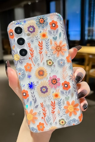 Samsung Galaxy Uyumlu A14 Kılıf Solmayan Imd Baskı Desenli, Şeffaf Tpu+pc Botanik Kapak