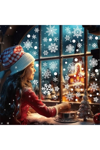 Fosenze 114 Adet 30 Cm Elektriksiz Kar Tanesi Sticker, Pencere Dekorasyonu, Noel Yeni Yıl Winter Thema, Yeniden Kullanılabilir Pvc-u Malzeme Beyaz