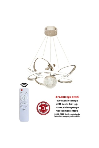 Modern 3 Renk Kumandalı Krom Büyük Boy Salon Avize Toplu Led Avize Çok Renkli