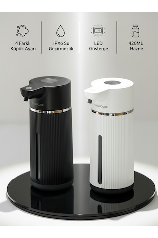 Evo House Otomatik Sensörlü Köpük Sıvı Sabunluk - Şarjlı- Dijital Led Ekran - Duvara Monte - E15 Model Siyah