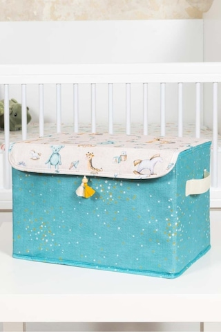 Bebek Mavi Maxi Saklama Kutusu, Bebek Odası Düzenleyici, Bebek Hurç, 35 X 24 X 23 Cm, 19 Litre Desenli