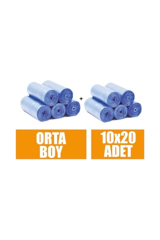 20 Li X 10 Rulo Çöp Torbası Orta Boy Mavi 55x60 Çöp Poşeti