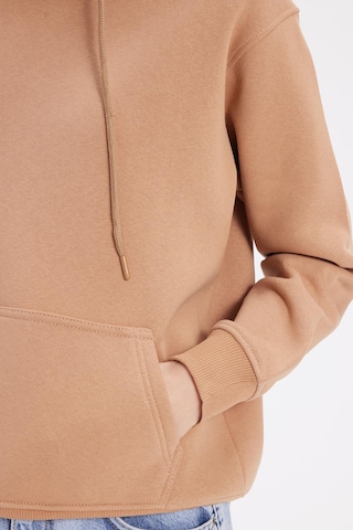 Tudors Kadın Relax Fit Rahat Kesim Pamuklu Kapüşonlu Kanguru Cepli Vizon Sweatshirt-39941 VIZON