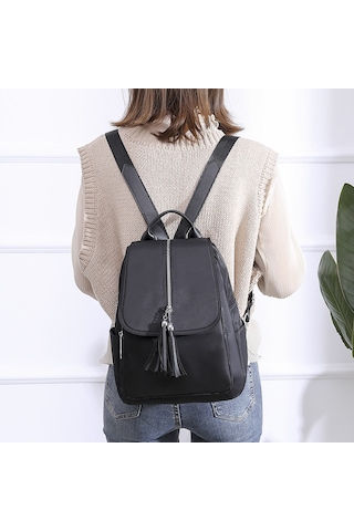 Mufunye Kadınlar İçin Sırt Çantası Yeni Kore Tarzı Moda Oxford Kumaş Seyahat Sırt Çantası Püsküllü Kontrast Renk Büyük Kapasiteli Kadın Çantası Siyah Çok Renkli