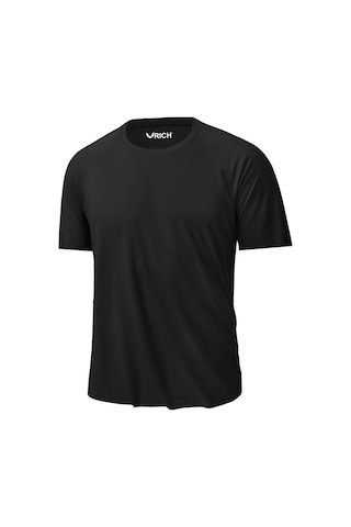 Erkek %100 Pamuk Slim Fit Sporcu Tişört Basic Bisiklet Yaka Kısa Kollu T-shirt SIYAH