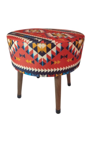 Ustaagac Puf Koltuk Bench Tabure Anadolu Kilim Al- Ahşap Ayaklı Kırmızı - Beyaz